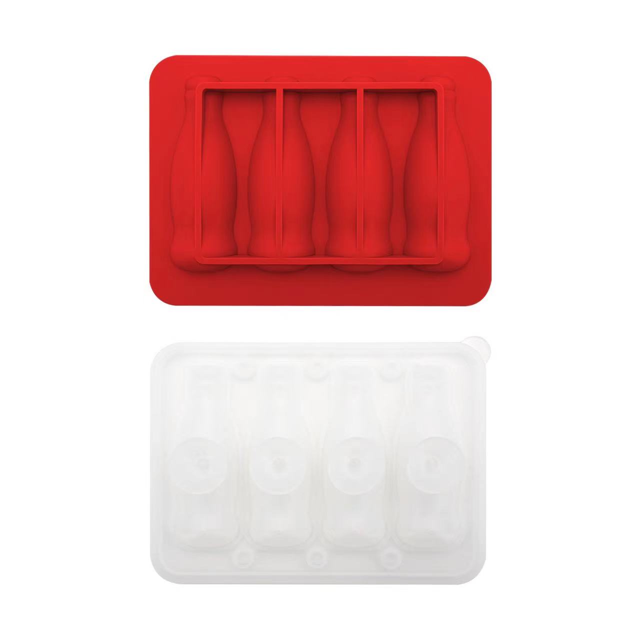 

4-cavity Coca-Cola bottle ice cube tray mold silicone ice cube tray with lid bar whiskey Coca-Cola bottle-shaped ice cube mold красный