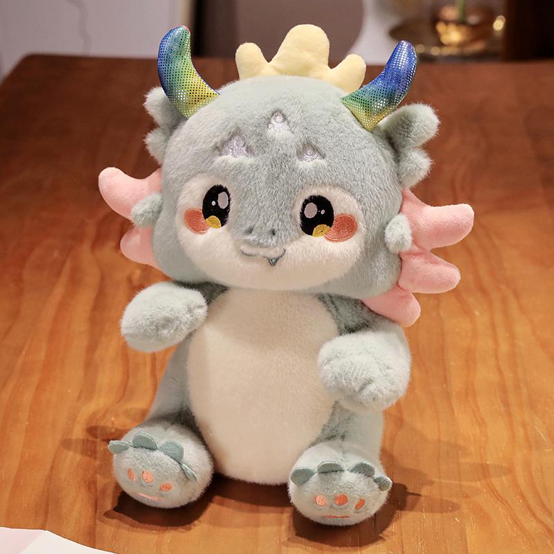 Kawaii Cartoon Zodiac Mascot Dragon Plush Toys Stuffed Animal Cute Lucky Dragon Plushie Doll Soft Pillow Kids Children Gift