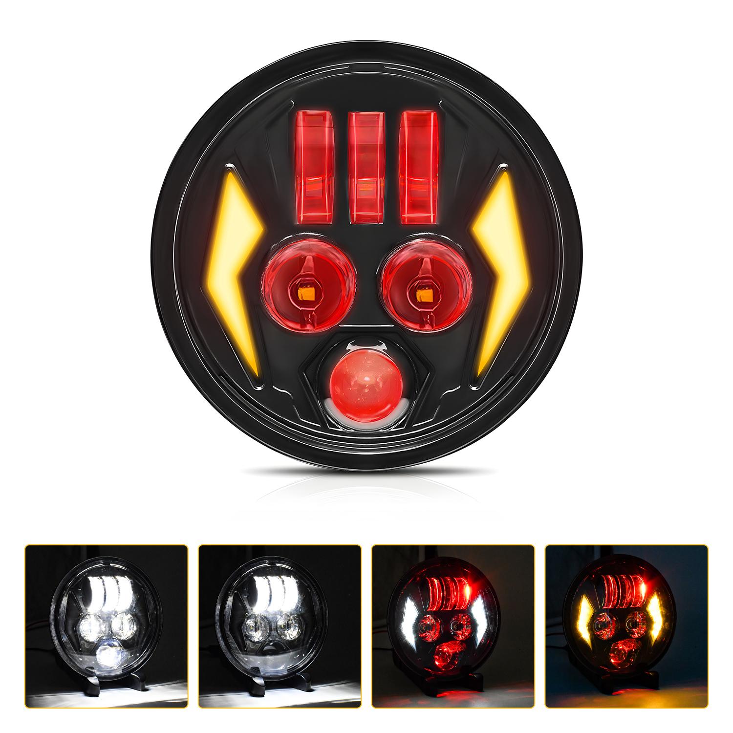 

5.75 Inch LED Headlight for Motorcycle Waterproof DRL Turn Signal Devil Eye High Low Beam Lamp Type A