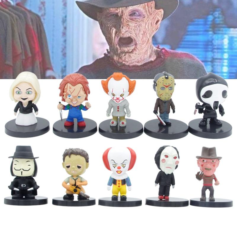 Sada 10 PVC figurek postav z hororových filmů Chucky, Joker, The Crow a další!