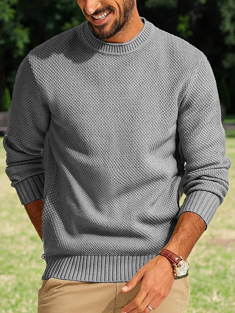 Herr Outdoor Casual Lös Enfärgad Rundhals Tröja Pullover Stickat