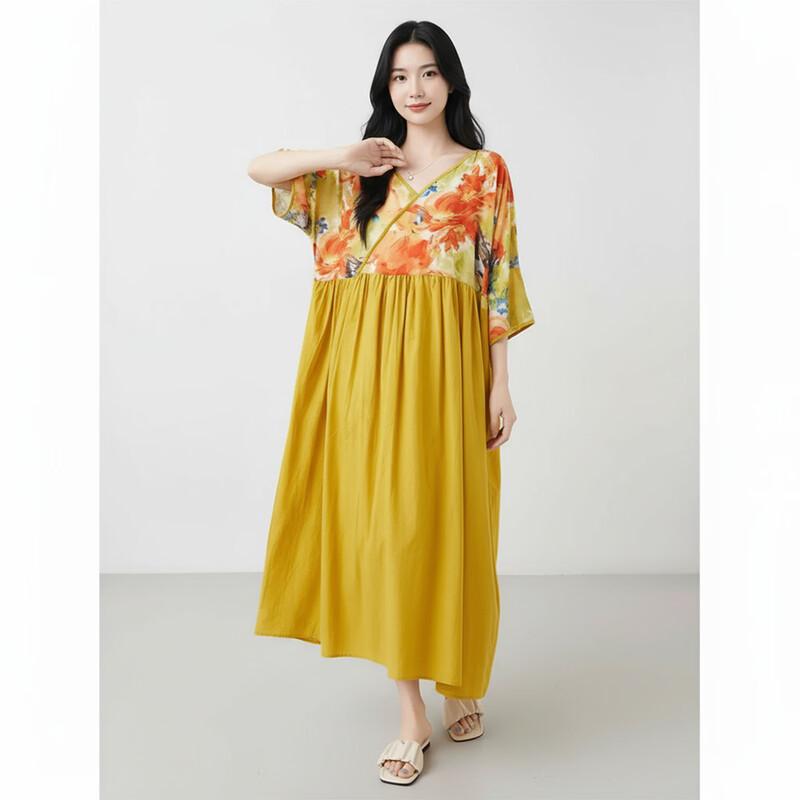 Aiyilian Retro Printed Viscose Summer Dress M