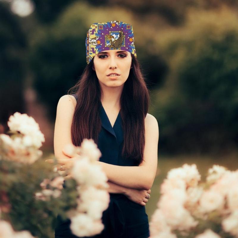 Vintage Print Squared Headscarf Paisleys Bandana Pattern Square Head Scarf for Cycling and Hiking