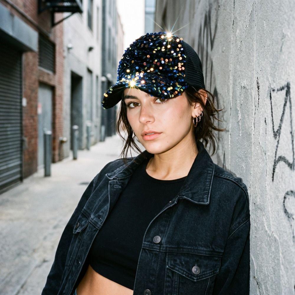 Adjustable Sequins Baseball Cap Blingbling Mesh Snapback Caps Elegant Sun Hat Street Dance