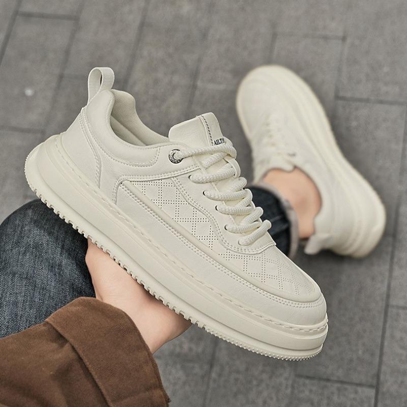 Fashion Trendy Men's Pu Leather Platform Casual Shoes Student Breathable Board Shoes Spring Autumn White Walking Sneakers Zapatos Tenis