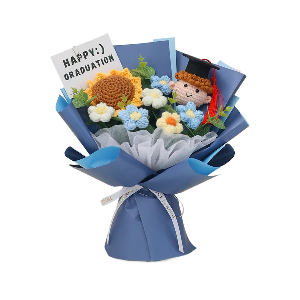 

2026 Graduation Crochet Flower Bouquet Knitted Grad Doll Artificial Preserved Flowers Gift For Teacher s Day Home Decor Gift