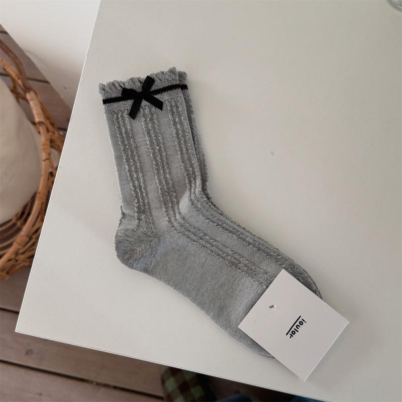 Sweet Girl Bow Boneless Socks Spring and Summer Gentle Ballet Style Stockings Bubble Mouth Pile Socks