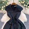 Elegant Women Contrast Color High Waist Evening Dress Beautiful Chic Jacquard Waist-cinching A-line  Spring New Women DRESS