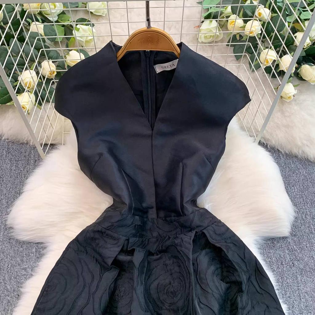 Elegant Women Contrast Color High Waist Evening Dress Beautiful Chic Jacquard Waist-cinching A-line  Spring New Women DRESS