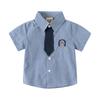 Boys Short Sleeve Dress Shirt Tie Embroidery Casual Button Down Top for Kids