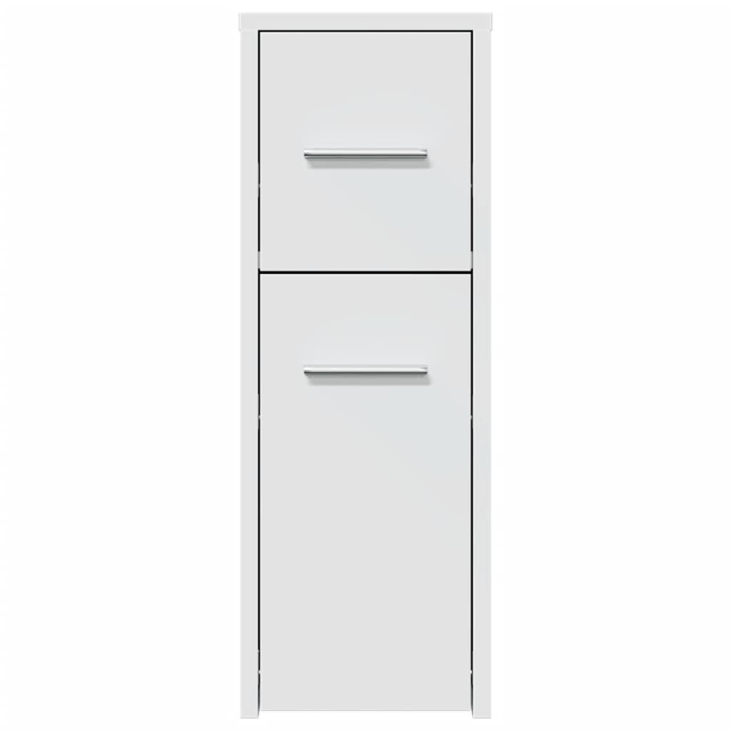 Narrow Wheeled Bathroom Cabinet, Bathroom Corner Storage Cabinet, White Engineered Wood