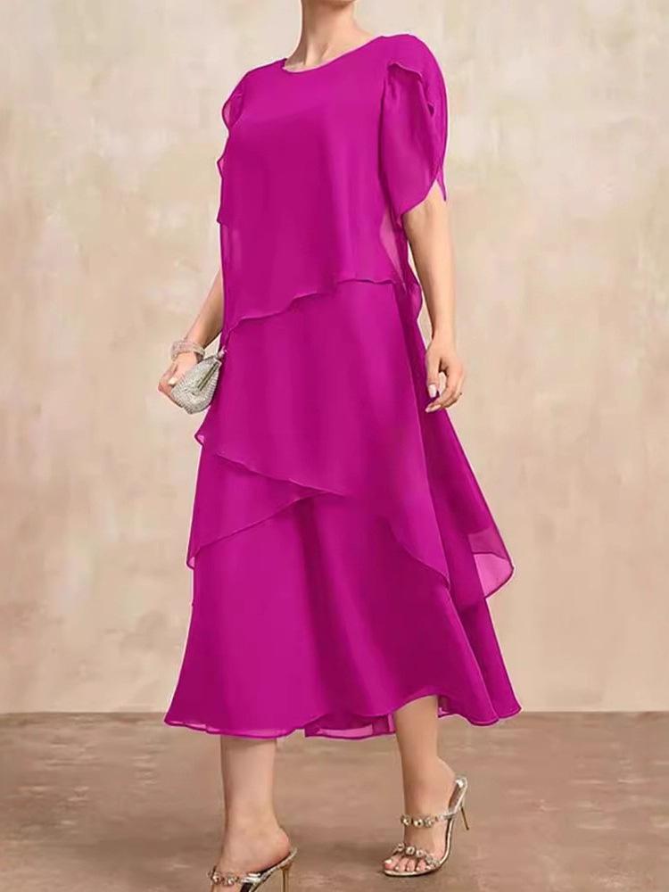 

Elegant Irregular Loose Short Sleeve Solid Color Women s Long Dress Large