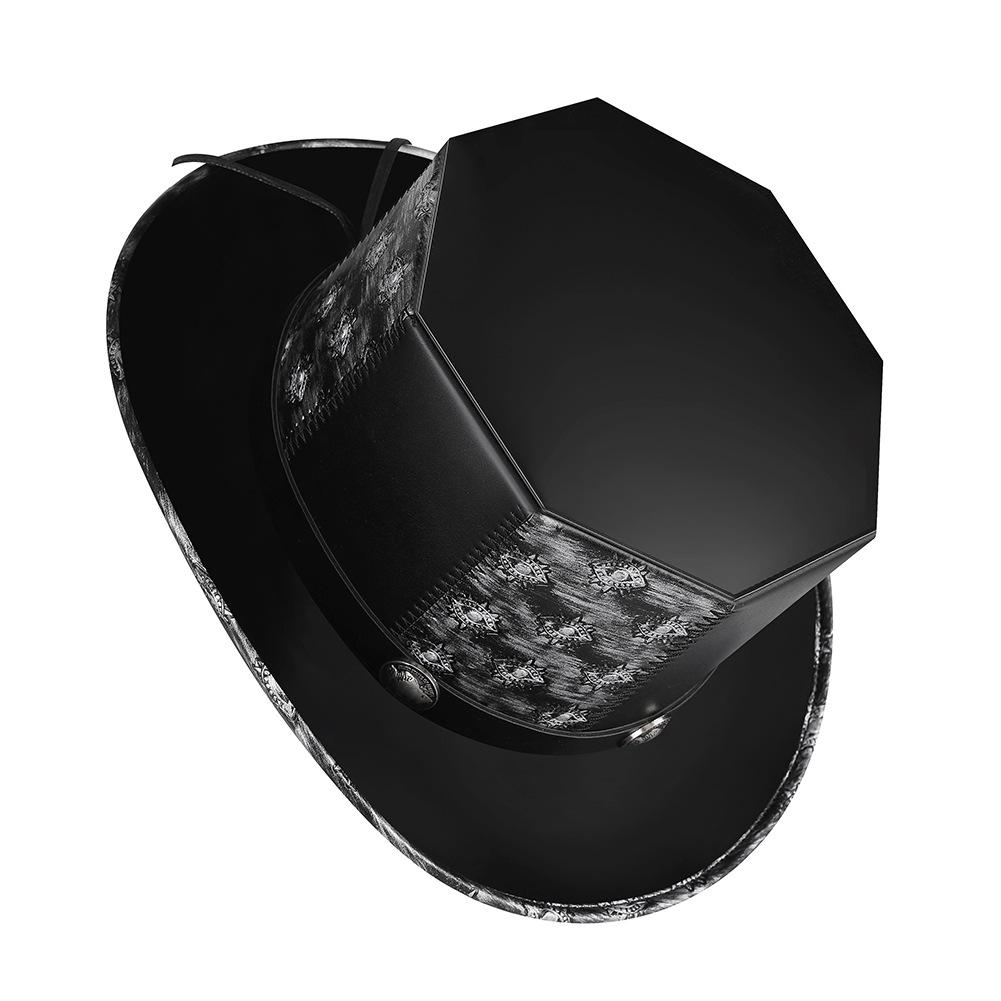 Retro Knight PU Leather Embossed Rivet Flat Top Hat for Halloween Party