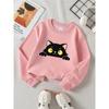 European Sizes Trendy Crewneck Sweatshirt with Black Cat Face, Long-Sleeved Casual Top for Young Girls