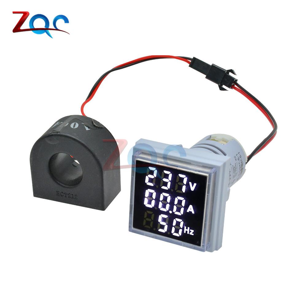 3 In 1 AC 60~500V Digital Voltmeter Ammeter Hz Hertz Frequency Meter Current Voltage Indicator Tester Amp Signal Light LED 22mm