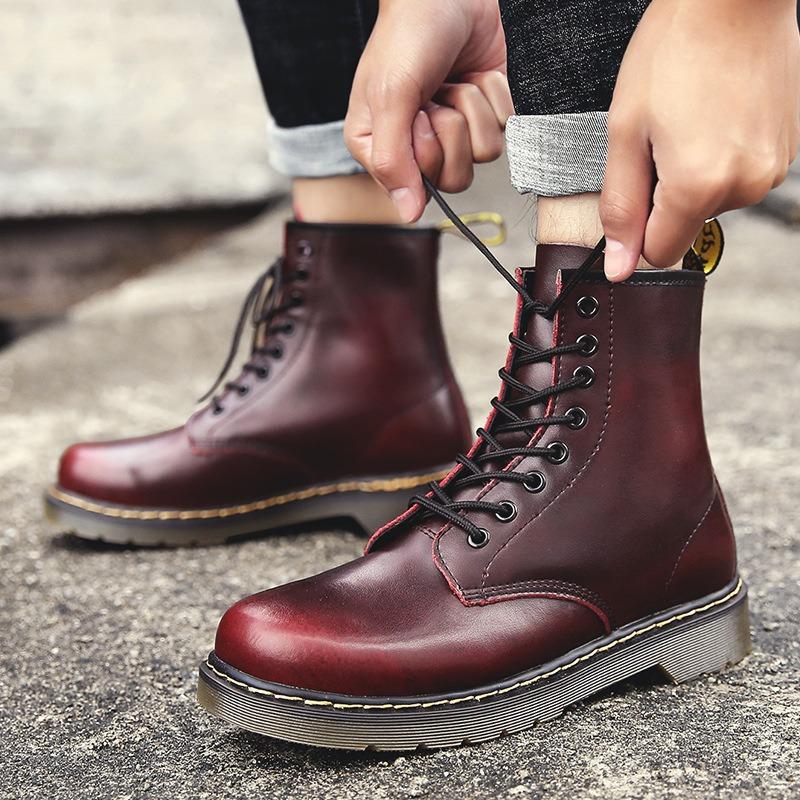Leather Martin Boots Men's British Leather Boots Medium and High Top Spring and Autumn Large Size Boots Large Size Martin Shoes