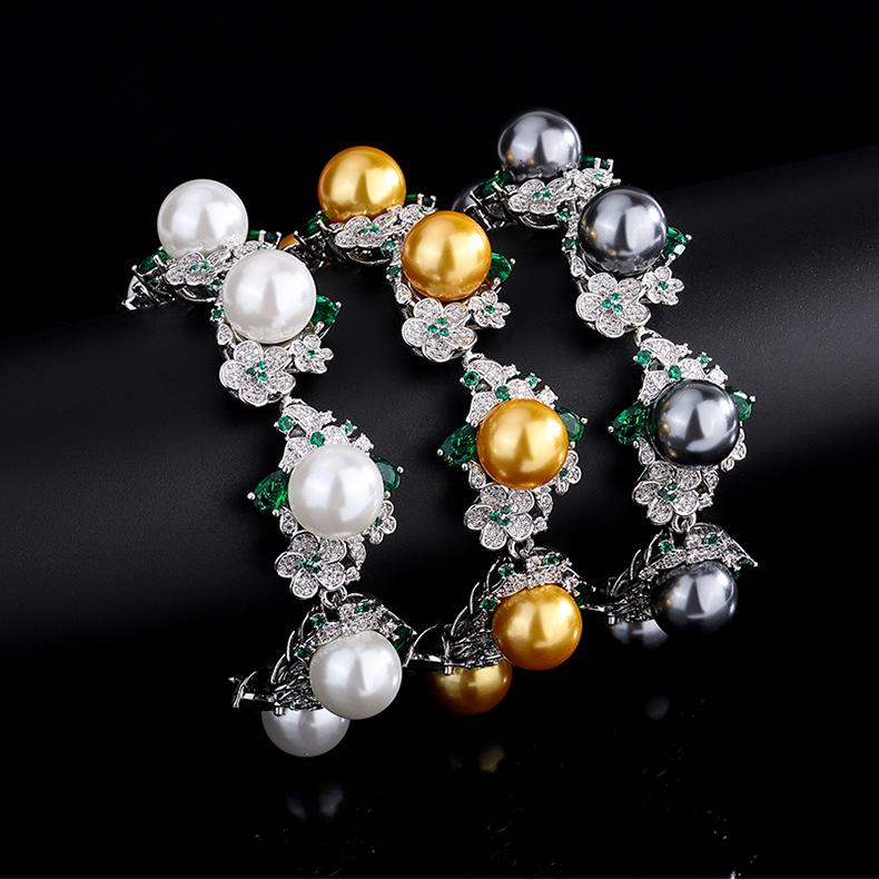 Austrian Palace Flower Pearl Bracelet Sea Water Grey Shell Freshwater Daxi Di Gong Ting Feng Women's Style
