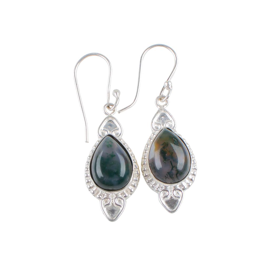 Natural Moss Agate Gemstone 925 Stamped Silver Handmade Partywear Earrings 1.80" EE-42-28