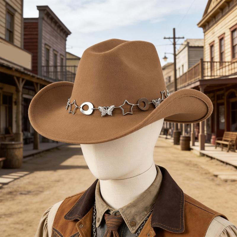 Fashion Star Butterfly Chain Cowboy Cap For Women Men Western Hat Fashion Accessory for Music Festival Theme Party