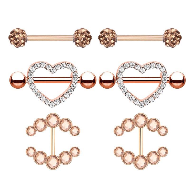 Surgical Steel Heart Nipple Piercing Rings Sets 14G Crystal Tongue Ring Nipple Barbell Lot Sexy Piercing Nipple Body Jewelry