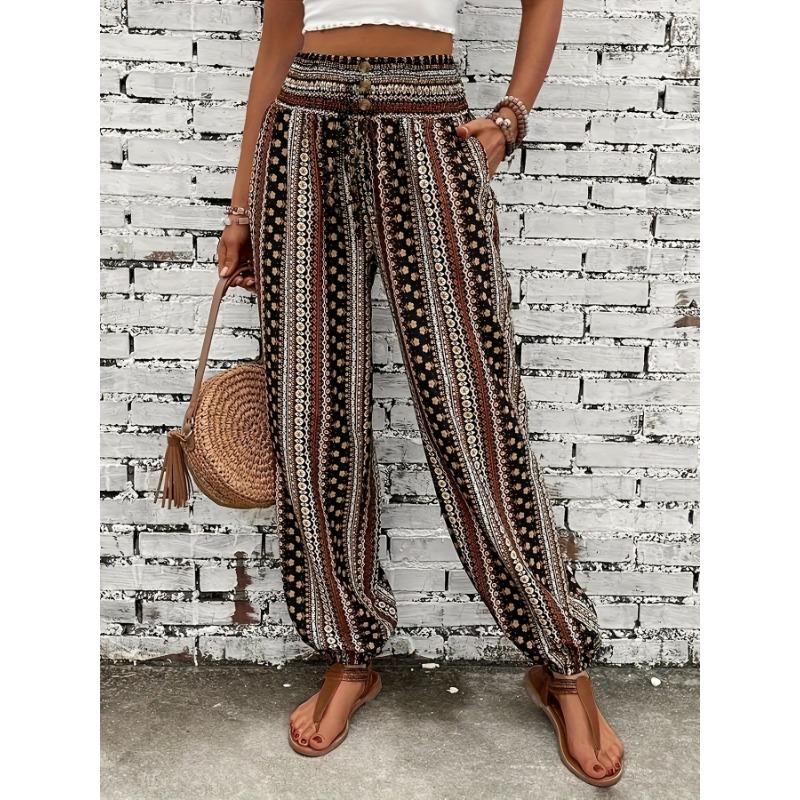 

Весенне-летняя женская одежда Свободные и стройнящие повседневные брюки с драпировкой и эластичной талией XXL темно-коричневого