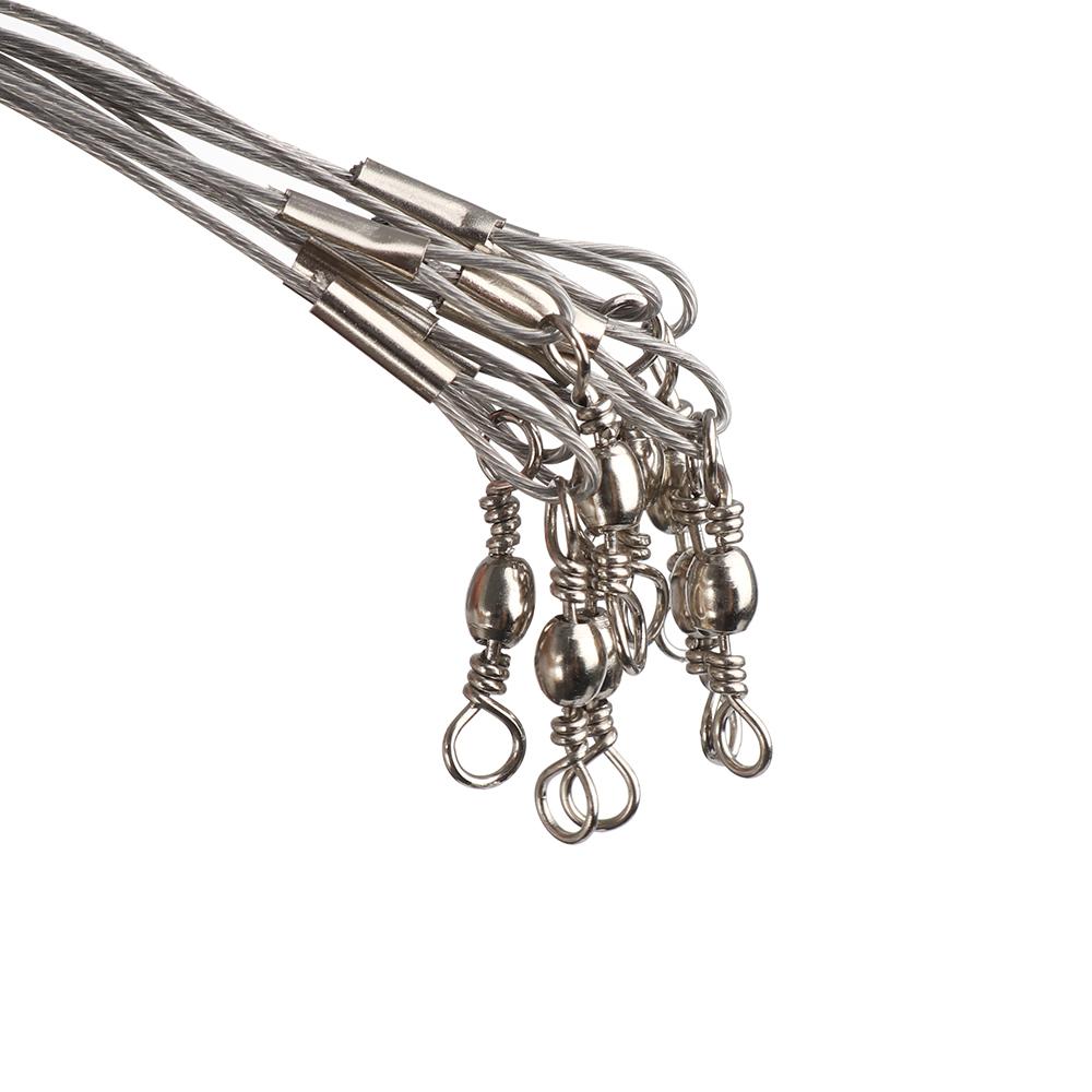 10 Pcs Fishing Wire Line Leader Trace with Snap Rope Wire Safety Snaps Stainless Steel String Rolling Swivels High Carbon