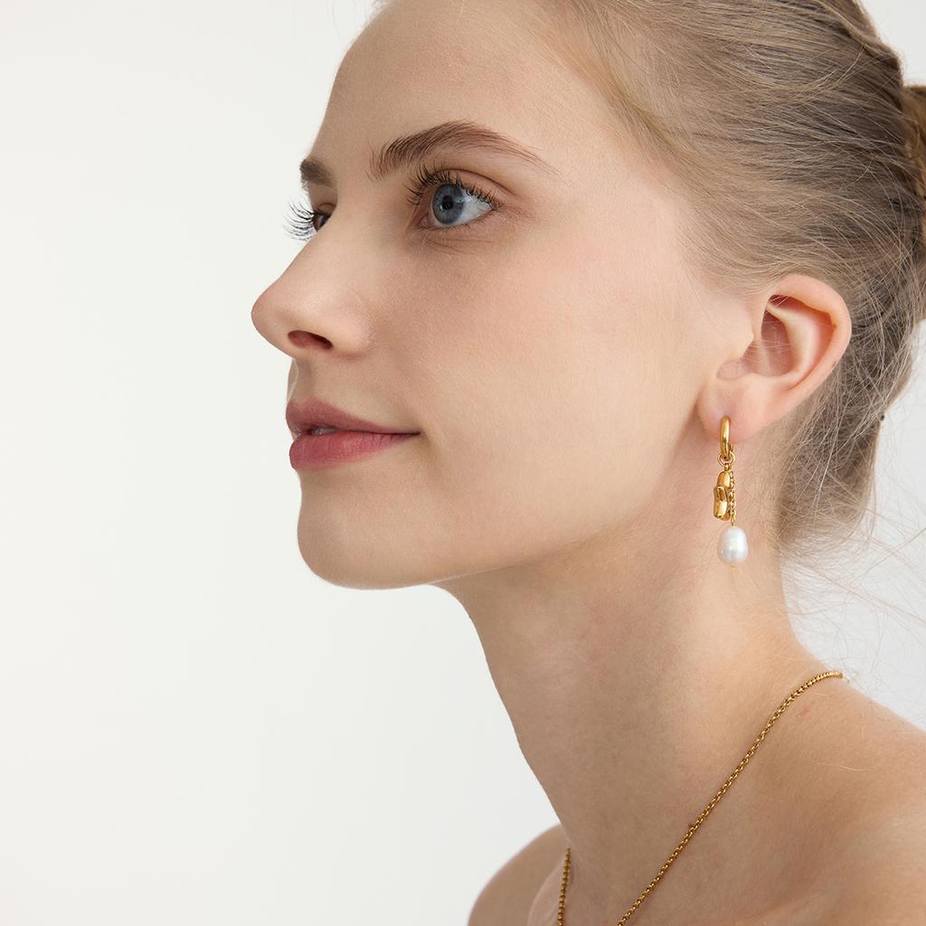 Youthway Elegant Star Freshwater Pearl Drop Earrings For Women  Gold Plated Stainless Steel Earrings Simple Fashion Jewelry