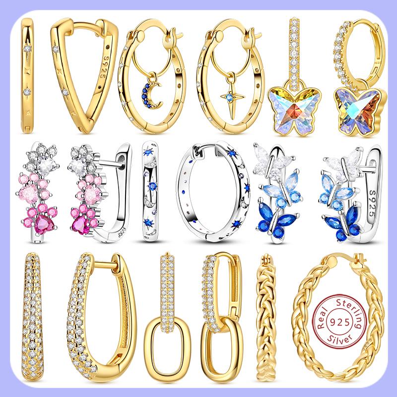 New 925 Silver Hoops Earrings For Woman Starlight Crystal Hoop Coil Earrings Eardrop With Zircon Fashion Jewelry Girls