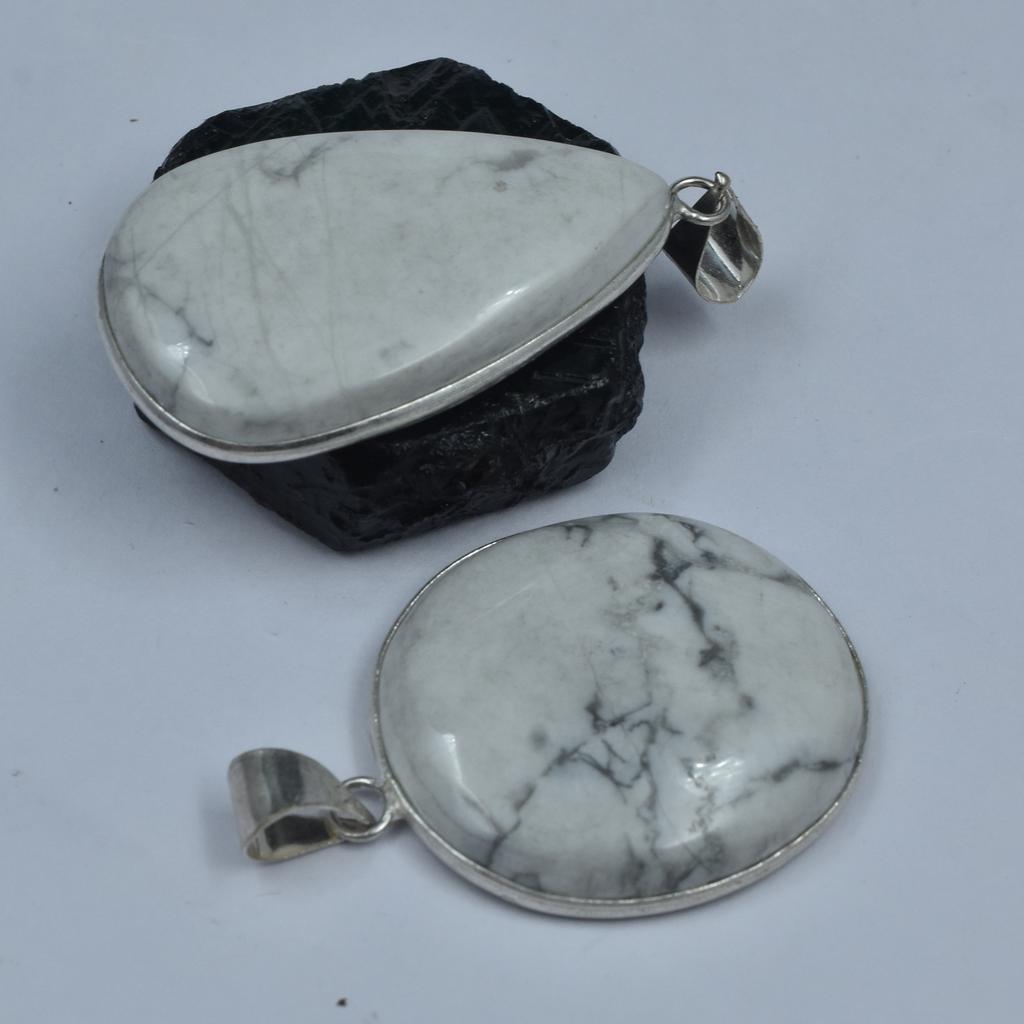 Howlite Pair Gemstone 153.65 Ct Oval-Pear Cut Pendant Healing Stone 925 Silver AR-1761-S