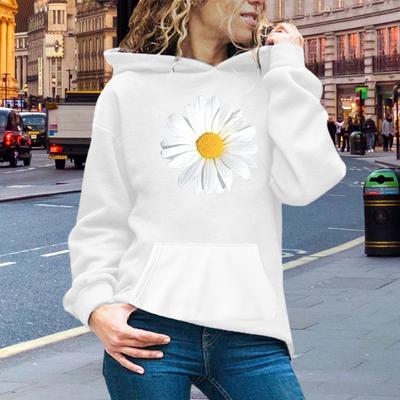 Herbst Frühlings Hoodie mit großer Vordertasche Blumendruck Langarm mit Elastik