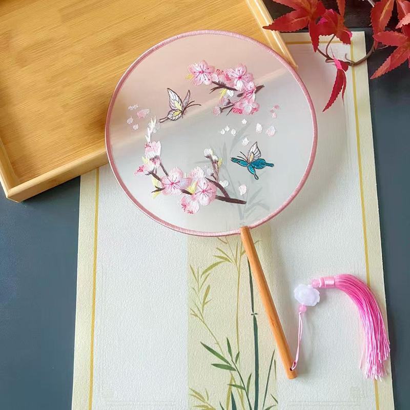 Vintage Doppelseitiger Fächer Blume Stickerei Handfächer Traditionelle Chinesische Kunst Handwerk Hanfu Tanzparty Zubehör Performance Requisiten