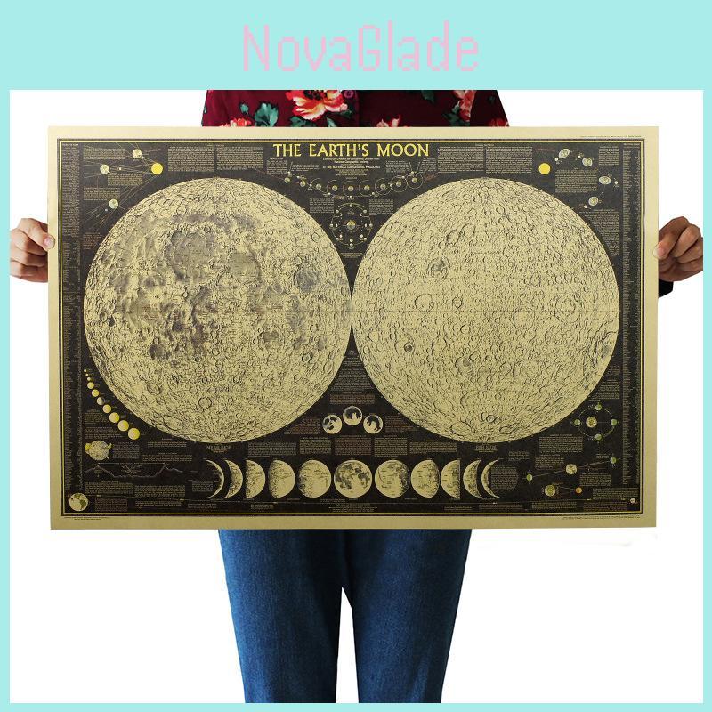 Retro Duży Plakat Mapa Świata Księżyc Ziemi Vintage Oszałamiający Dekor Ścienny Do Domu