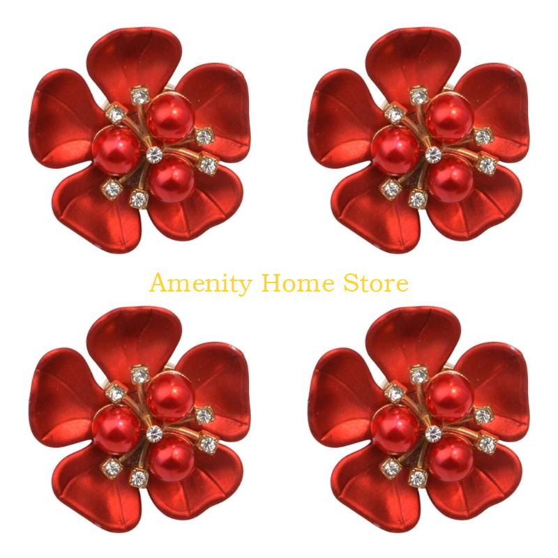 F26C 4Pcs Decorative Shirt Button Covers Pearls Rhinestones Embellished Cufflinks Clips For Shirt Jackets Dress Decoration