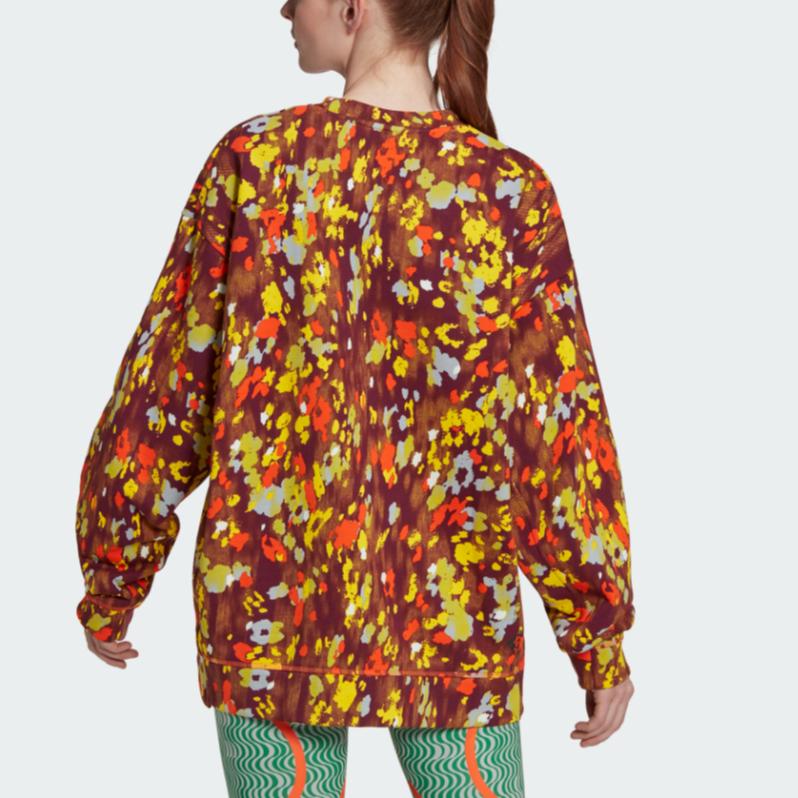 Adidas Floral Print Round Neck Pullover Sweatshirt Women Tops Orange HI6067