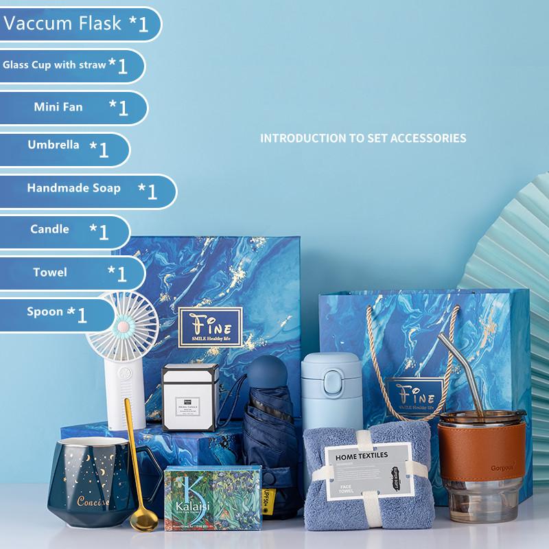 Fan Towel Soap Candle Vacuum Flask Ceramic Bottle Gifts Set Corporate Business Wedding Gifts for Education & Insurance