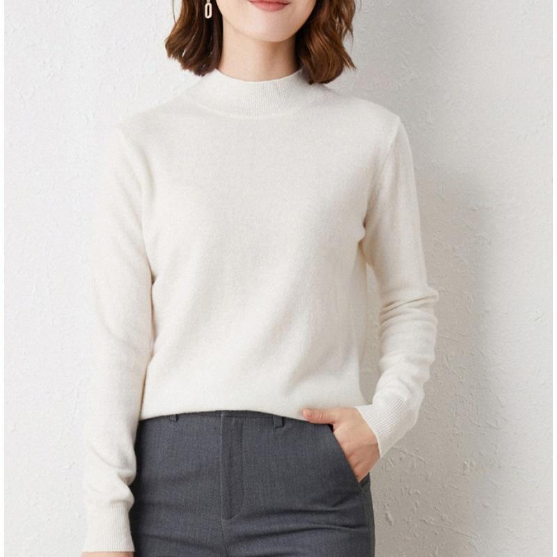 

Semi-turtleneck inner women s spring and autumn new loose sweater solid color long-sleeved knitted bottoming shirt One Size белый