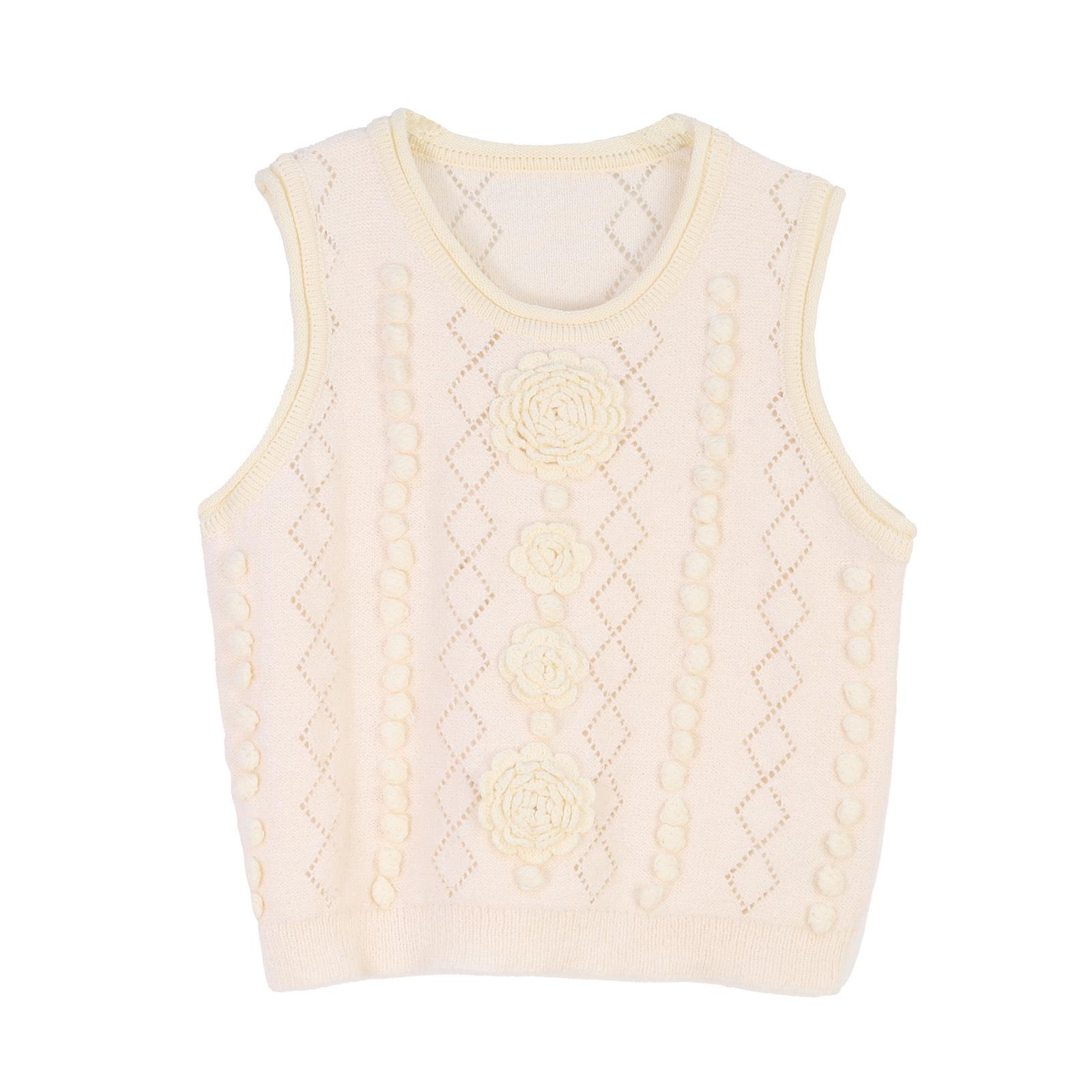 

Женский жилет без рукавов, связанный крючком вручную в стиле Чжан Жуонань - Круглый вырез, Нежный, Ажурный дизайн для весны и лета Small