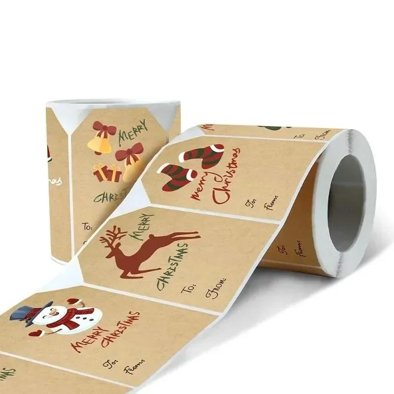 250PCS Christmas Decorative Scrapbook Labels Sealing Sticky Sticker Aesthetic Kraft Paper Thank You Stationery School Supply