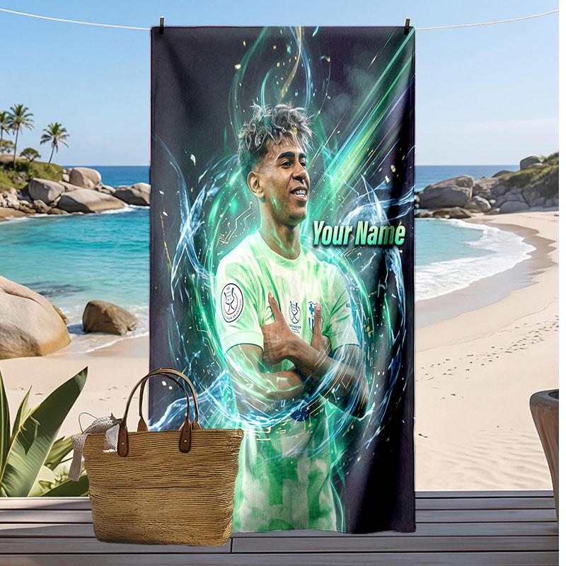 Lamine Yamal Personalisiertes Bedrucktes Strandtuch Fußball Logo Unterstützung Benutzerdefinierter Name Text Saugfähiges Handtuch Für Sport Reisen Besonderes Geschenk