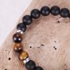 MATT STONE BRACELET     8mm Matt Onyx Stone Bead Bracelet with Reptile Design Lobster Lock, Brown Tiger Eye Stones