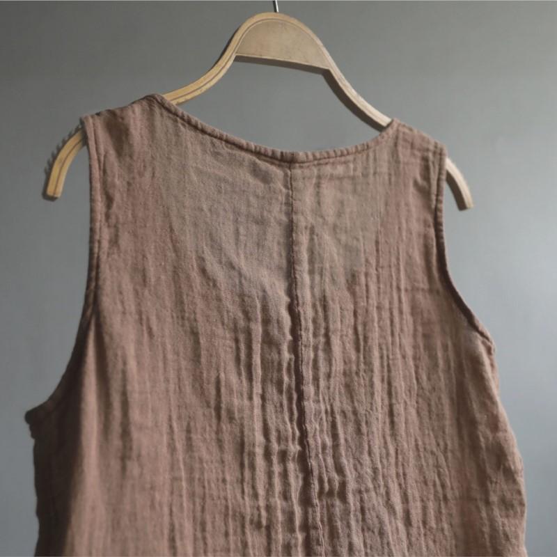 Johnature Women Tank Tops Summer Chinese Style O-Neck Sleeveless Cloths Solid Color Soft Loose Tank Tops
