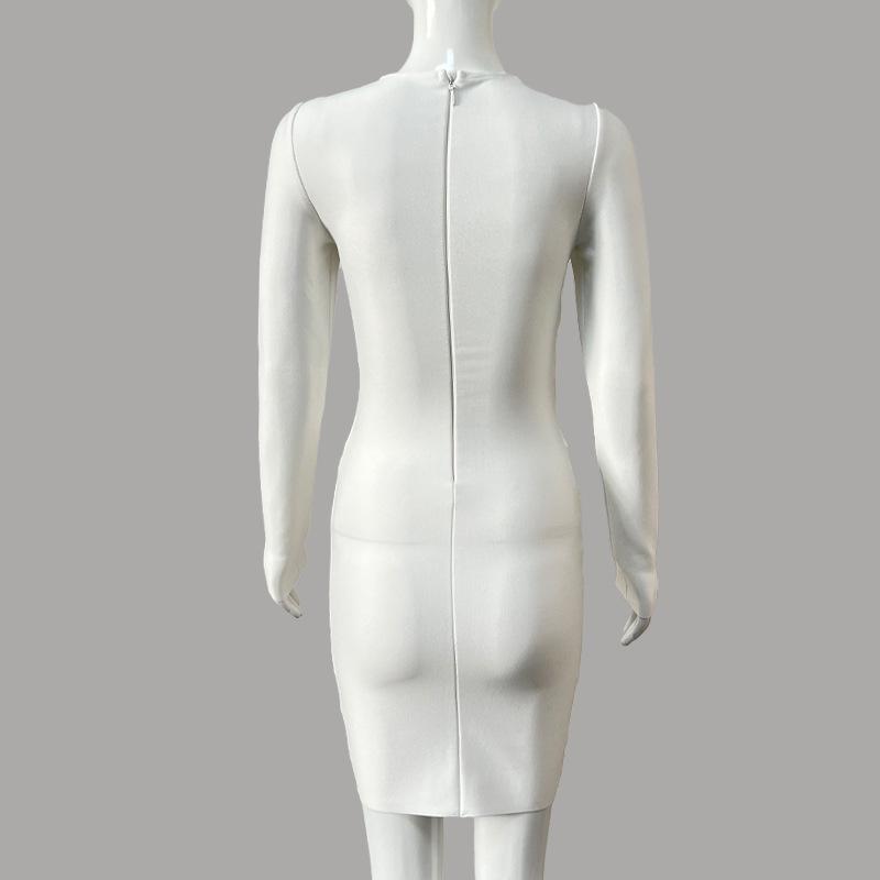 2023 Evropský a Americký Styl Dutý Design Crop Top Obvazové Šaty - Dlouhý Rukáv Bodycon Večerní Šaty pro Ženy