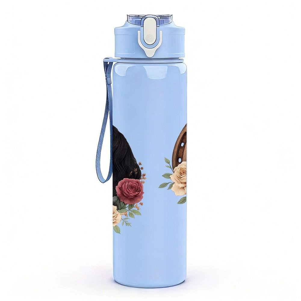 1PC Rose Horseshoe Wreath Pattern 750ml Color Plastic Sports Water Bottle Leakproof Flip Straw Lid Suitable for Sports Office Home Use