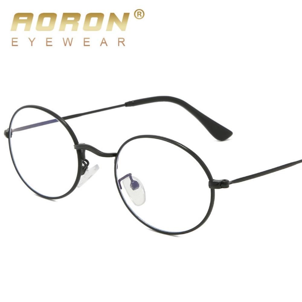 aoron Flat Mirror Metal Anti-blue Glasses Round Frame Men's and Women's Style Eye Protection Can Be Matched with Myopia Glasses