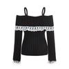 Sweater for Women Pullover Warm Knitted Lace-trimmed Off-the-shoulder Halter Top Long Sleeve Oversize Jumper Sweater Tops