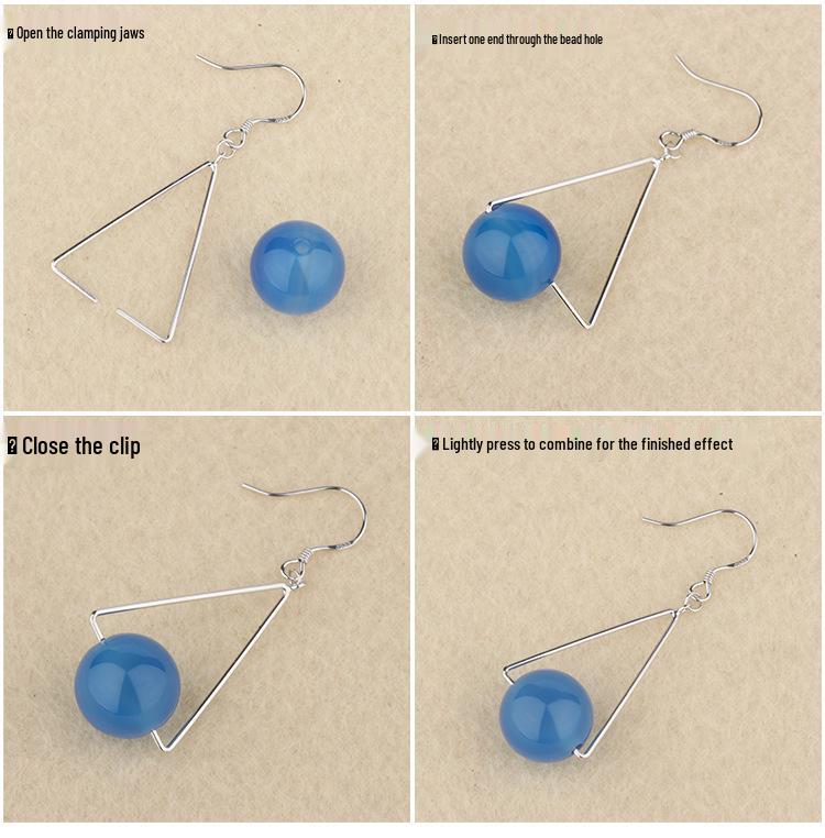 Tingxiang S925 Sterling Silver Triangle Bead Earring Hooks - Women's Simple Empty Settings Jewelry