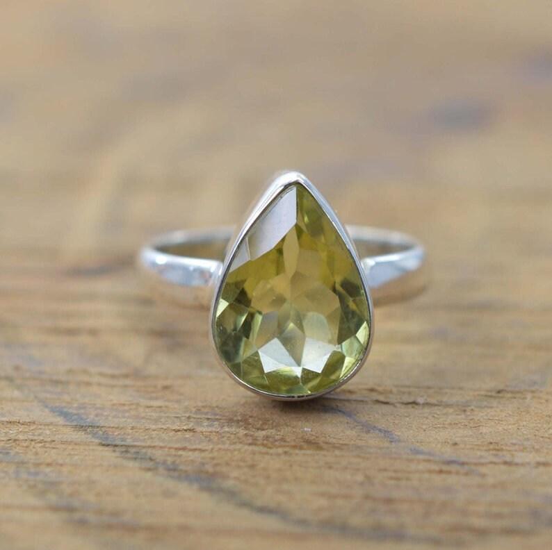 Lemon Quartz Ring, Handmade Ring, Gemstone Ring, Pear Ring, Solid Ring, Statement Ring, Bezel Ring, Birthday Gift