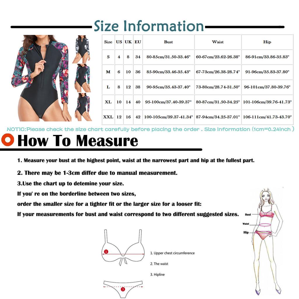 Fashion Women's Long Sleeve Printed   Surf Slim Swimsuit Bikini