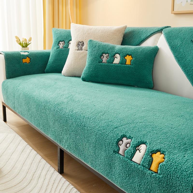 Thicken Plush Couch Cover Winter Warm Sofa Pad Non-Slip Sofa Slipcovers for Living Room L Shaped Back Towel Sectional Sofa Mat