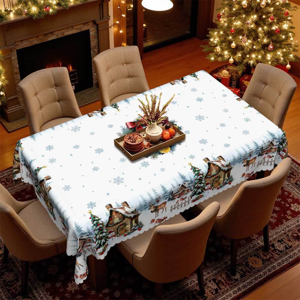 Weihnachtliche Tischdecke, Iglu Rentier Druck Leave-In Kaffeetisch Tischstoff-Set, Runder Tisch Rechteckig erhältlich